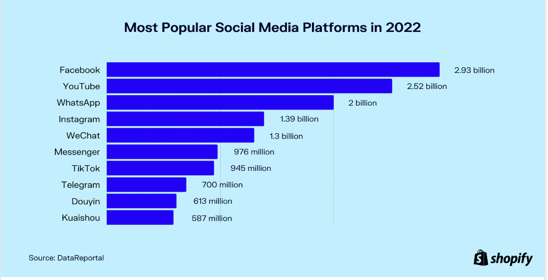 Global statistics on social media usage. Source - Shopify.com