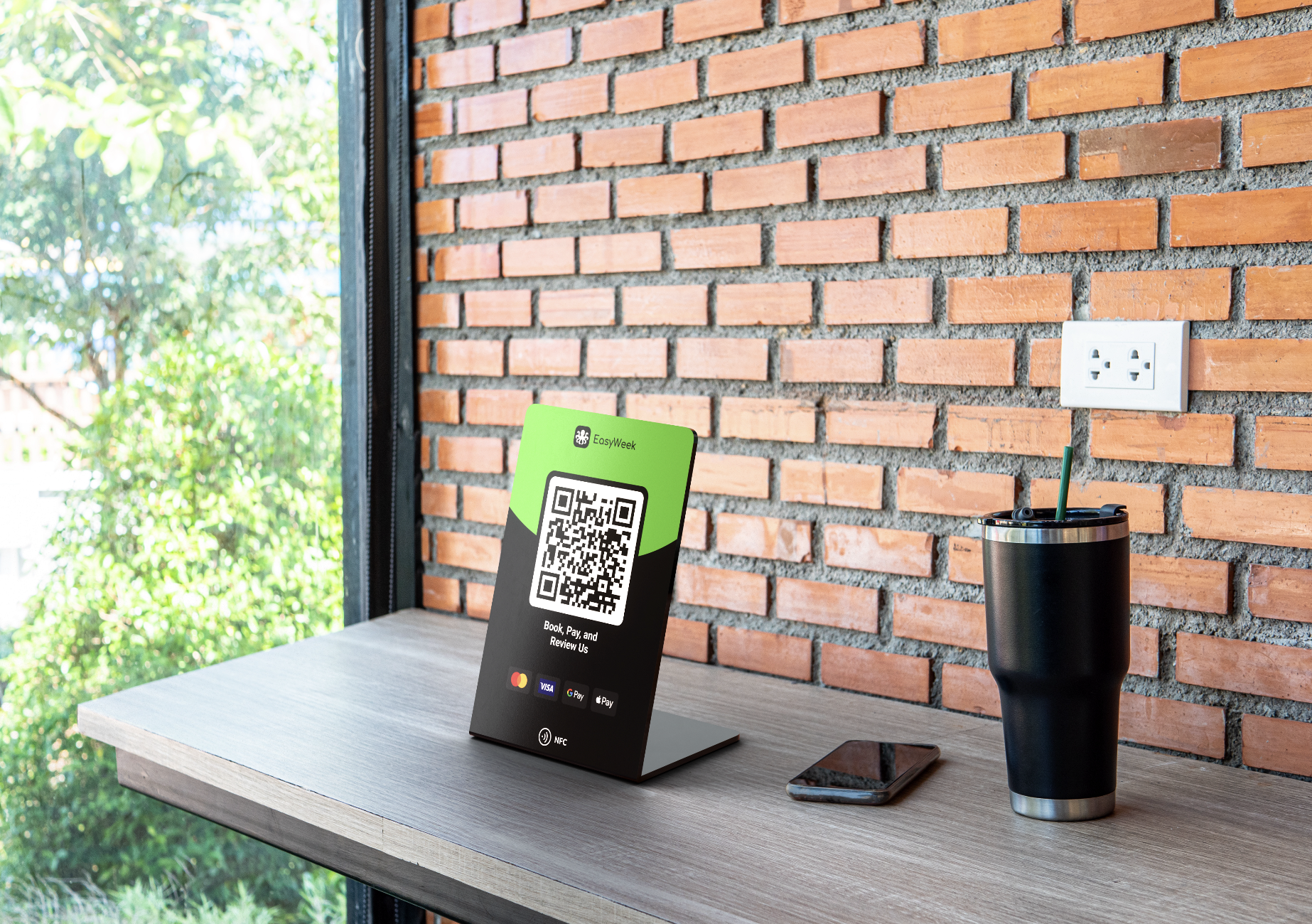 Stand with NFC and QR code for booking appointments